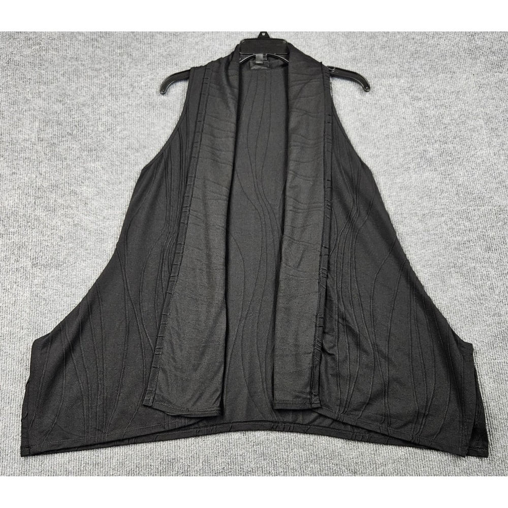 Coco + Carmen Black Textured Wavy Rib Open Front Sharkbite Vest S/M
